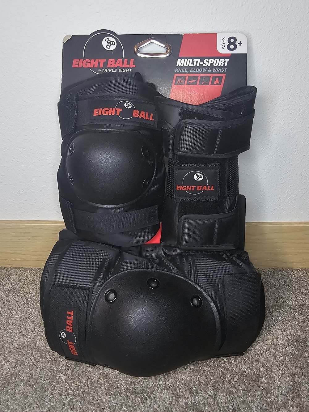 Multi-Sport Knee, Elbow & Wrist Pads in Black with Red Accent